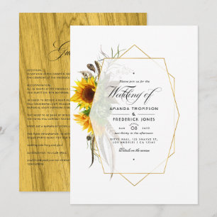Invitación Girasoles Bohemios de Herbario Rústico para Boda