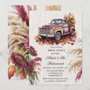 Invitación Girasoles Borgoña y Hierba de Pampas para la Ducha