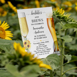 Invitación Girasoles burbujas y breves cumpleaños