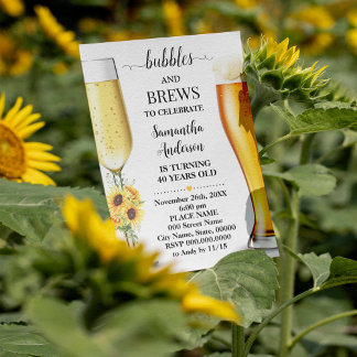 Invitación Girasoles burbujas y breves cumpleaños