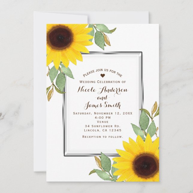 Invitación Girasoles Chic Boda de Novia Blanco (Anverso)