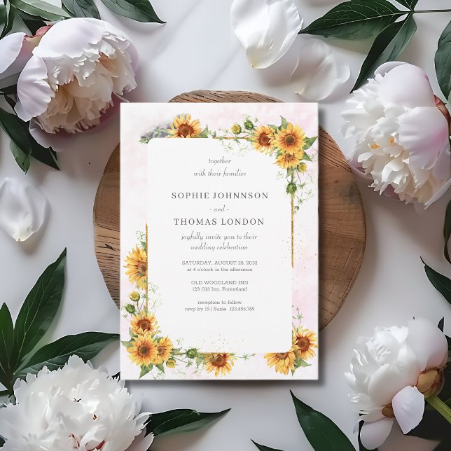 Invitación Girasoles con boda de marco dorado (Subido por el creador)