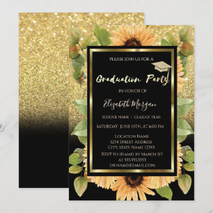 Invitación Girasoles con degradado de purpurina dorada