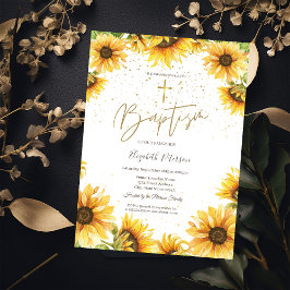 Invitación Girasoles Cruz de Oro Bautizo