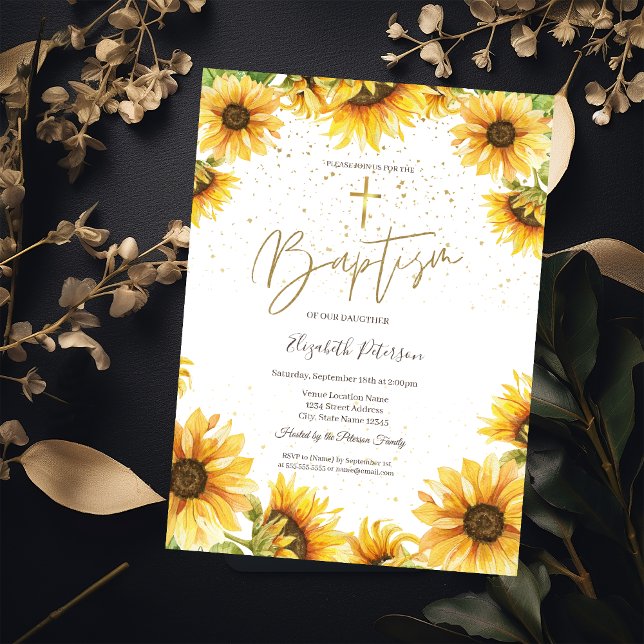 Invitación Girasoles Cruz de Oro Bautizo  (Subido por el creador)