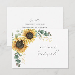 Invitación Girasoles De Acuarela Y Eucalipto Sé Mi Dama De Ho