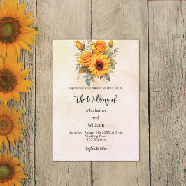 Invitación Girasoles de boda rústicos amarillos de otoño
