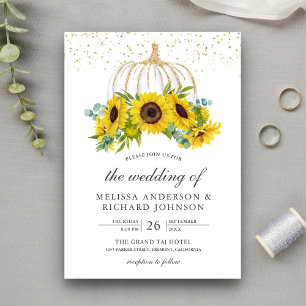 Invitación Girasoles de calabaza blanca rústica Boda de otoño