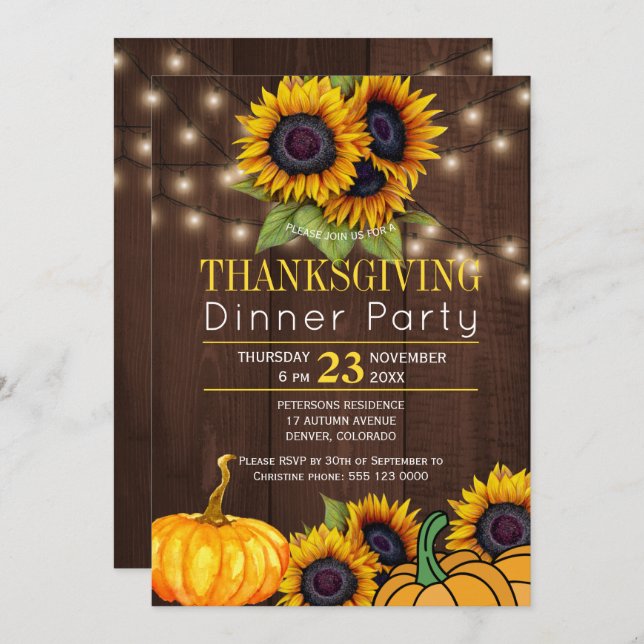 Invitación Girasoles de calabaza madera rústica de granero Dí (Anverso / Reverso)