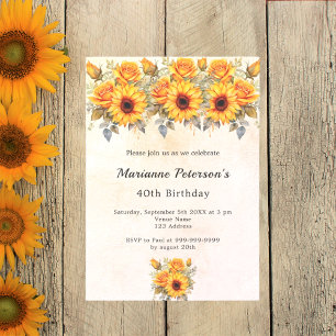 Invitación Girasoles de cumpleaños amarillos rústicos de lujo
