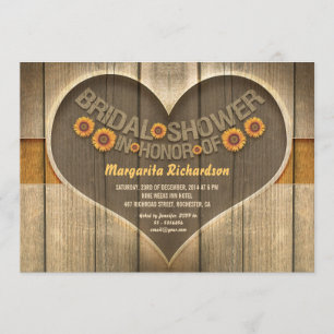 Invitación girasoles de madera estilo rústico ducha de novia 