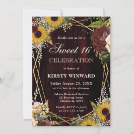 Invitación Girasoles de Otoño Rústicos con Madera y Marco Swe