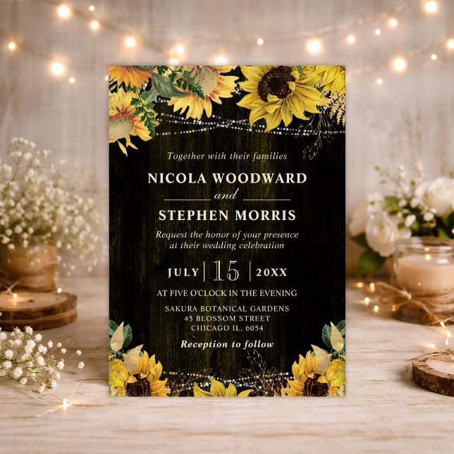 Invitación Girasoles de Otoño Rústicos de Madera e Iluminació (Subido por el creador)