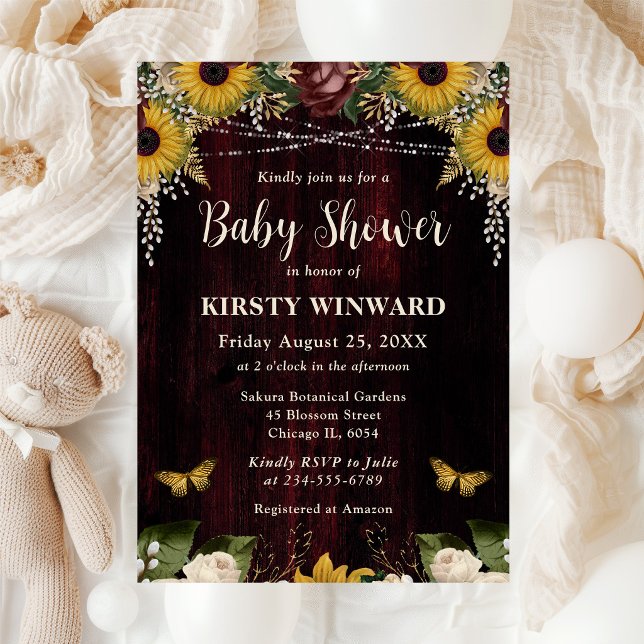 Invitación Girasoles de Otoño Rústicos Luces de Madera Baby S (Subido por el creador)