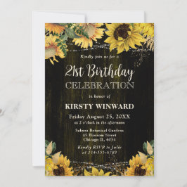 Invitación Girasoles de Otoño Rústicos Luces de Madera Cumple
