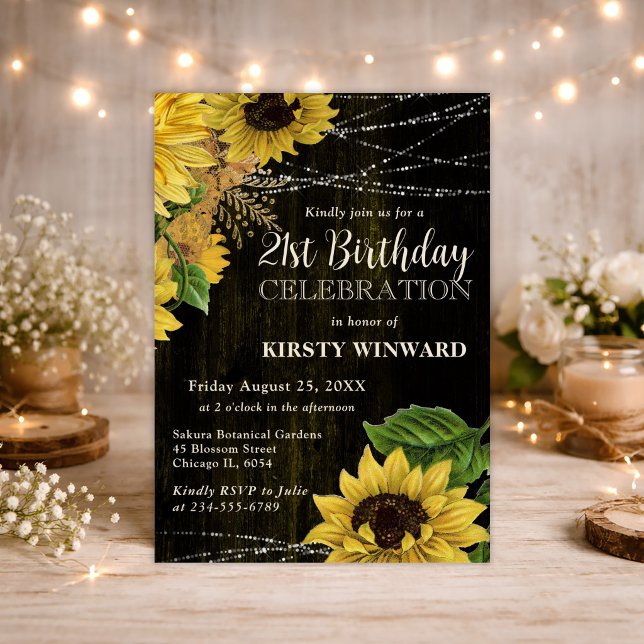Invitación Girasoles de Otoño Rústicos Luces de Madera Cumple (Subido por el creador)