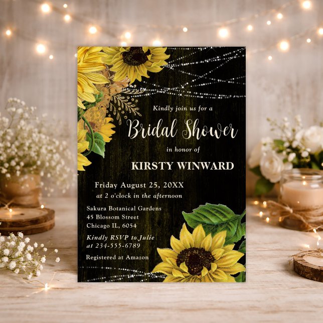 Invitación Girasoles de Otoño Rústicos Luces de Madera Lluvia (Subido por el creador)