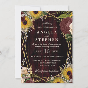 Invitación Girasoles de Otoño Rústicos Madera y Marco Boda