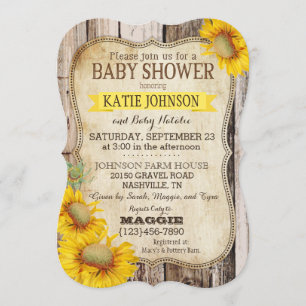 Invitación Girasoles del país y Baby Shower de madera rústico