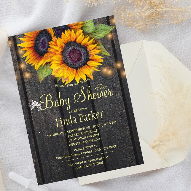 Invitación Girasoles dorados ducha para bebé de madera rústic (Subido por el creador)