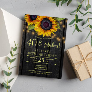 Invitación Girasoles dorados granero de campo madera cuarenta