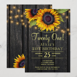 Invitación Girasoles dorados granero de campo madera veintiun