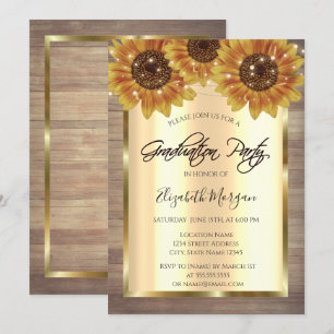Invitación Girasoles dorados rústicos, Luces, Graduación de m