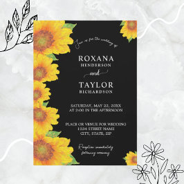 Invitación Girasoles Elegantes Fondo Negro Bodas Florales