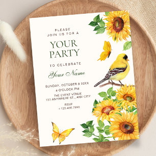 Invitación Girasoles elegantes pájaro
