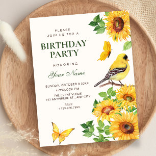 Invitación Girasoles elegantes pájaro cumpleaños