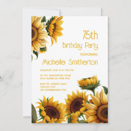 Invitación Girasoles Elegantes Rústicos Cumpleaños 75