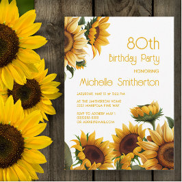 Invitación Girasoles Elegantes Rústicos Cumpleaños 80