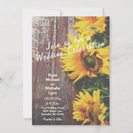 Invitación Girasoles en matrimonio rústico en madera de grane
