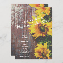 Invitación Girasoles en matrimonio rústico en madera de grane