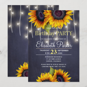 Invitación Girasoles en pizarra fiesta de cumpleaños rústica 