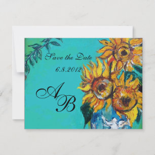 INVITACIÓN GIRASOLES EN VERANO DE TURQUESA AZUL PARTY MONOGRA