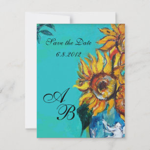 INVITACIÓN GIRASOLES EN VERANO TURQUESA AZUL PARTY MONOGRAMA