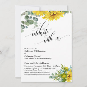 Invitación Girasoles Eucalipto Celebre con Nosotros Recepción