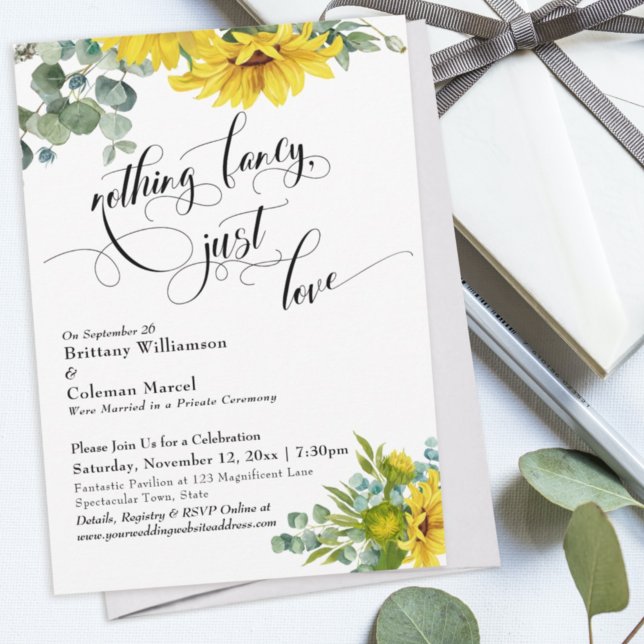 Invitación Girasoles Eucalipto Tipografía Elegante Recepción (Subido por el creador)