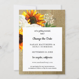 Invitación Girasoles Floral Arpillera Cambiar la Fecha 2