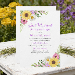 Invitación Girasoles Florales Acaba de Casarse Boda