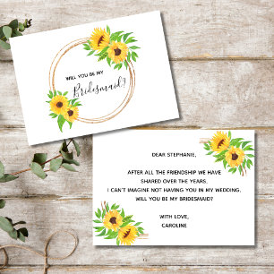 Invitación Girasoles Florales Amarillos ¿Serás Mi Dama de Hon
