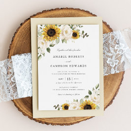 Invitación Girasoles Flores Blancas Verdor Boda Elegante