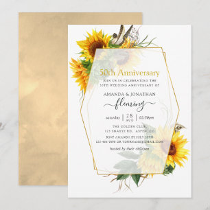 Invitación Girasoles Geométrico 50 Aniversario de Boda