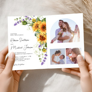 Invitación Girasoles Lavanda Todo en un Código QR Boda