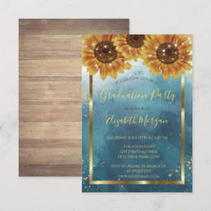 Invitación Girasoles, Luces, Madera, Confeti Fiesta de Gradua