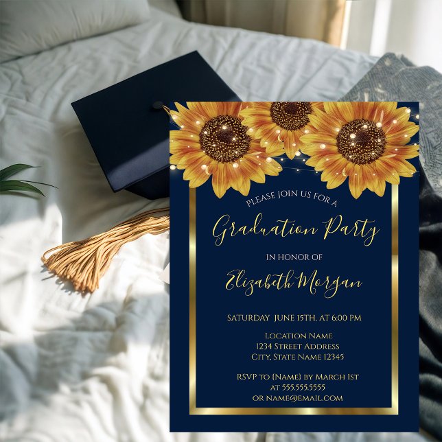 Invitación Girasoles, luces, madera, fiesta de graduación de  (Subido por el creador)