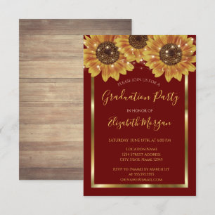 Invitación Girasoles,Luces, Madera, Fiesta de Graduación Roja