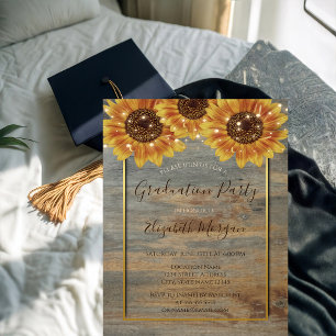Invitación Girasoles,Luces, Madera,Graduación de Marco Dorado