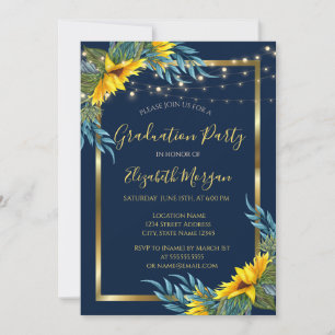 Invitación Girasoles, Luces, Textura de Madera Fiesta de Grad